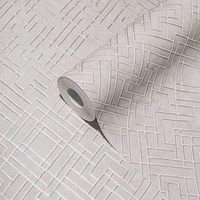 Silberne Tapete Mit Metallic Linien-Grafik – Grau