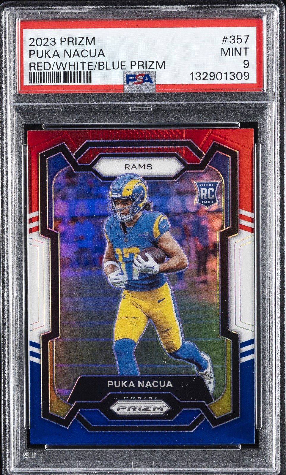 2023 PANINI PRIZM RED/WHITE/BLUE PRIZM #357 PUKA NACUA PSA 9