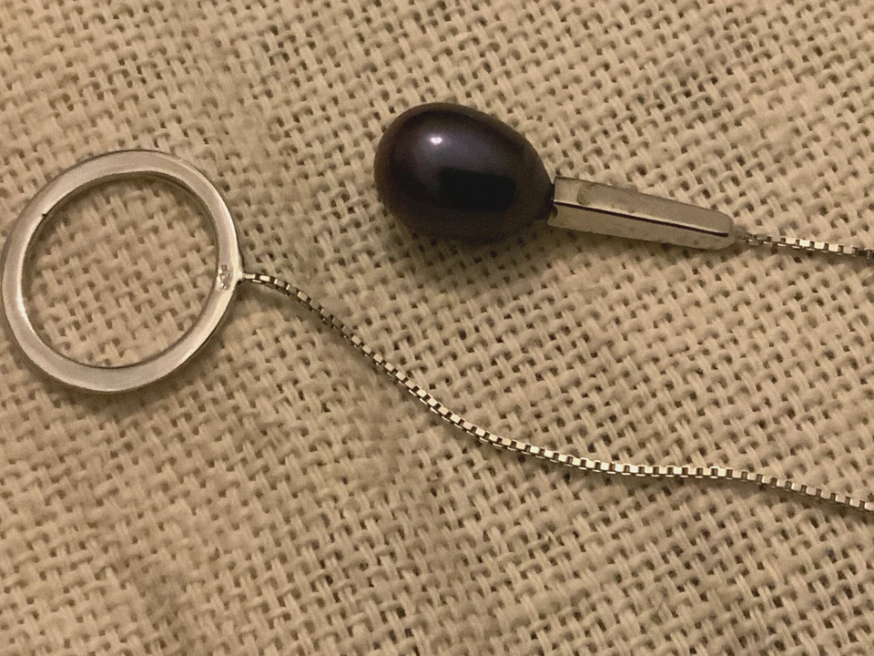 black tahitian cultured pearl 925 sterling silver MCM Lariat adjustable necklace - Image 4 of 4