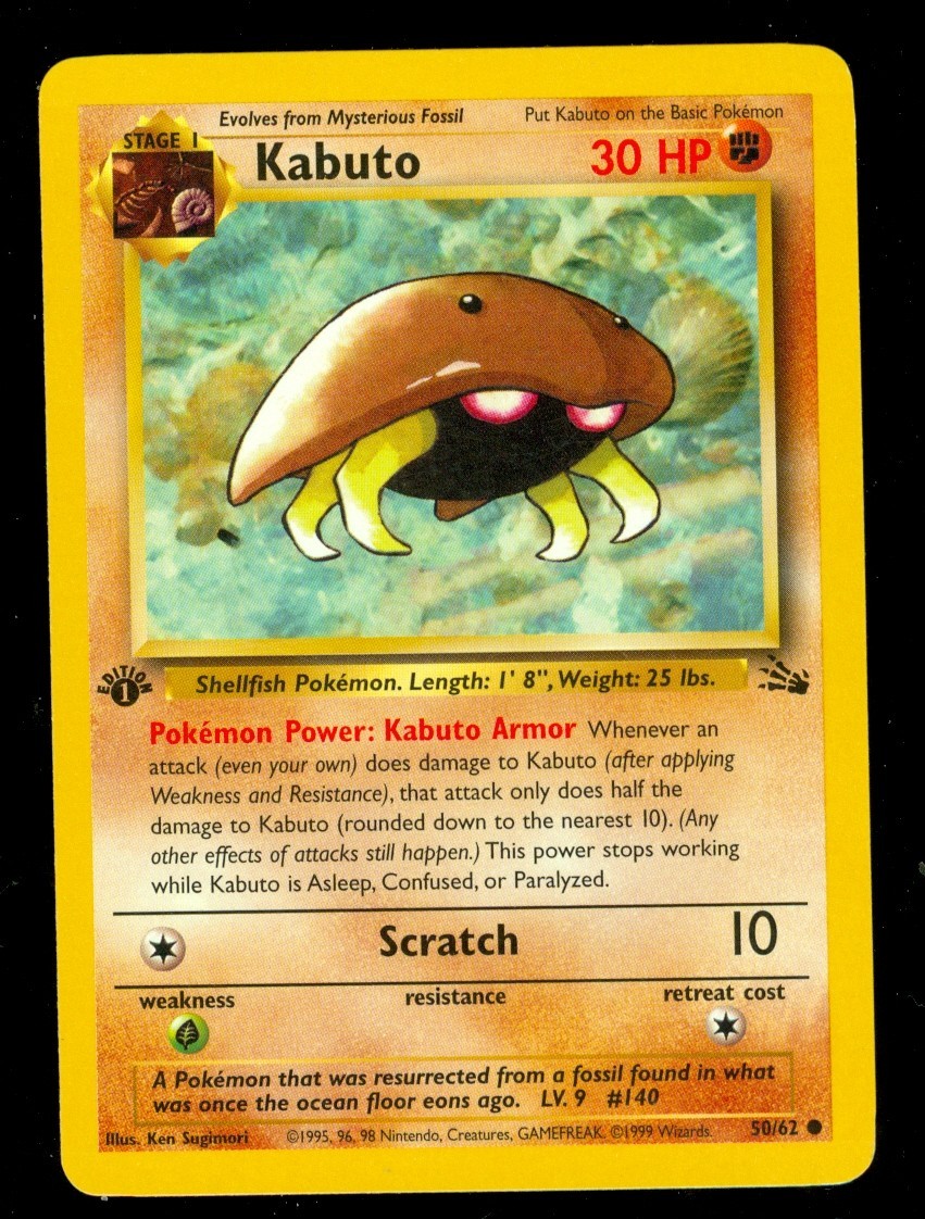 Pokemon KABUTO 50/62 - 1st Edition Fossil - NEAR MINT/MINT - Card A