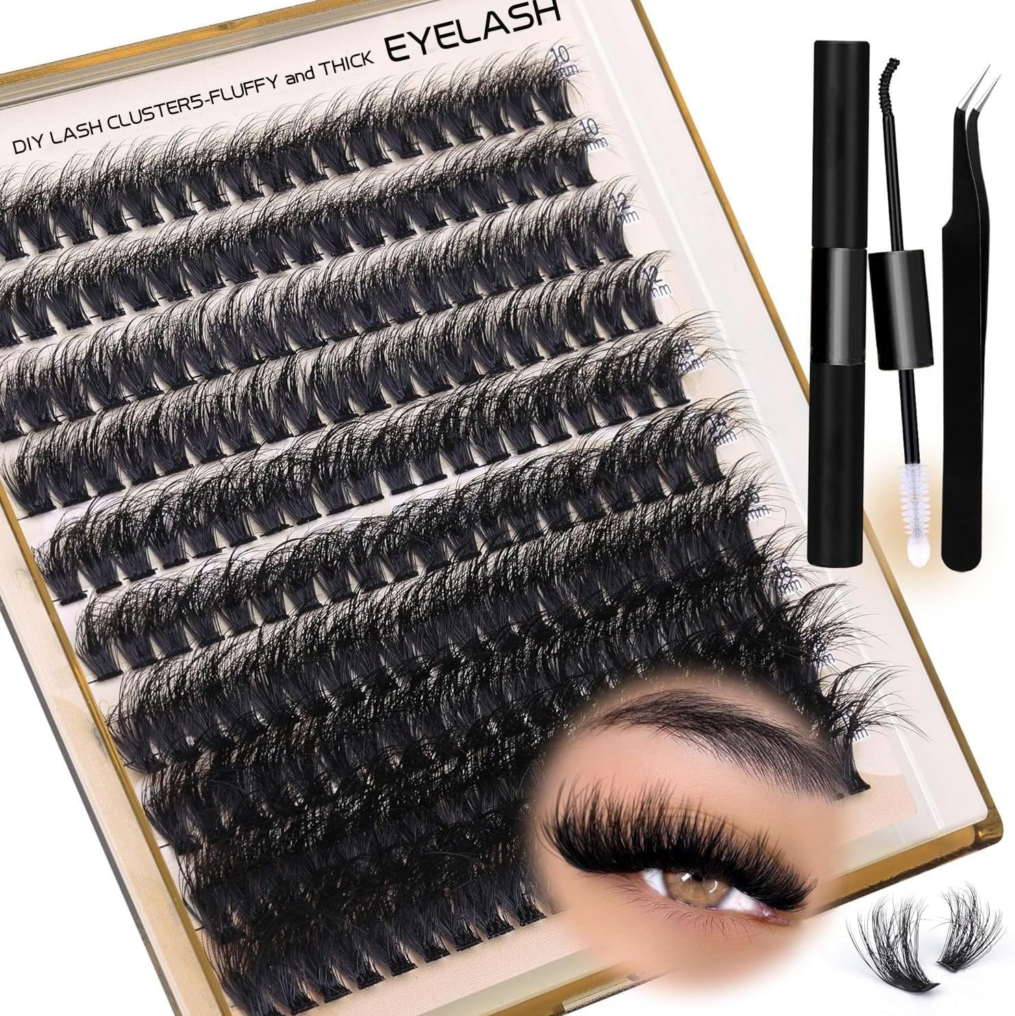 Cluster Lashes Kit - Fluffy Cluster Lashes 10-18mm, 200D Lash Extension Kit wit