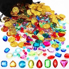 430 Pcs Pirate Party Favors Set - Treasure Jewels, Gold Coins  Booty Chest for