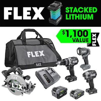 FLEX 24-volt 4-Tool Brushless Power Tool Combo Kit with Soft Case (2-Batteries I