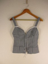 Zara Bustier Top Womens S Gingham Corset Tie Front Structured Black White