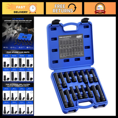16pc Locking Lug Nut Master Key Set - SAE & Metric Wheel Lock Removal Kit, Lug N