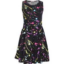 Kids Girls Skater Dress Pastel Splash Print Fashion Party Dance Dresses 5-13 Yrs