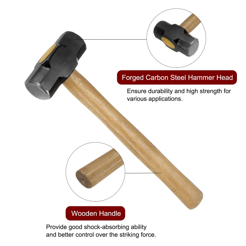 2 Pcs Engineers Hammer 2 Lb Wooden Grip for Home Repairs Black Yellow Foto 4 de 4