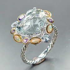 VVS gem 10 ct Natural Aquamarine Ring 925 Sterling Silver Size 8 /R471125