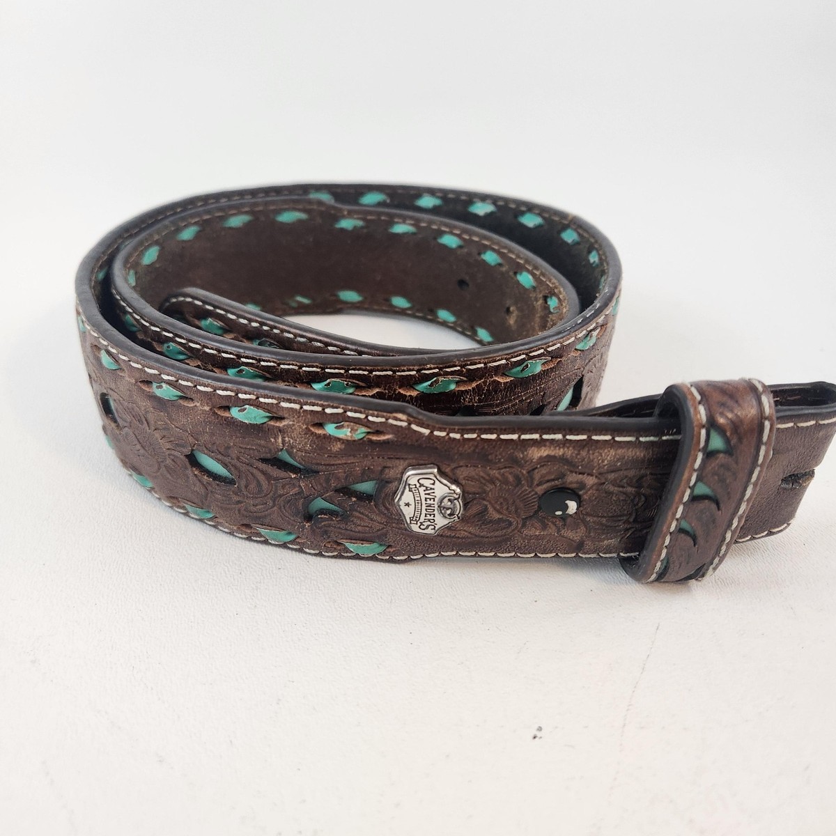 Cavenders Western Belt Womens 32 Brown Leather Turquoise 