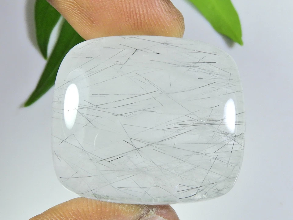 Natural Black Neddle Rutile Quartz Cushion Cabochon Loose Gemstone 27X31X8MM - Image 2 of 4