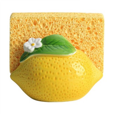 Ceramic Lemon Shape Sponge Holder Kitchen Sink Caddy Organizer Scouring Pad