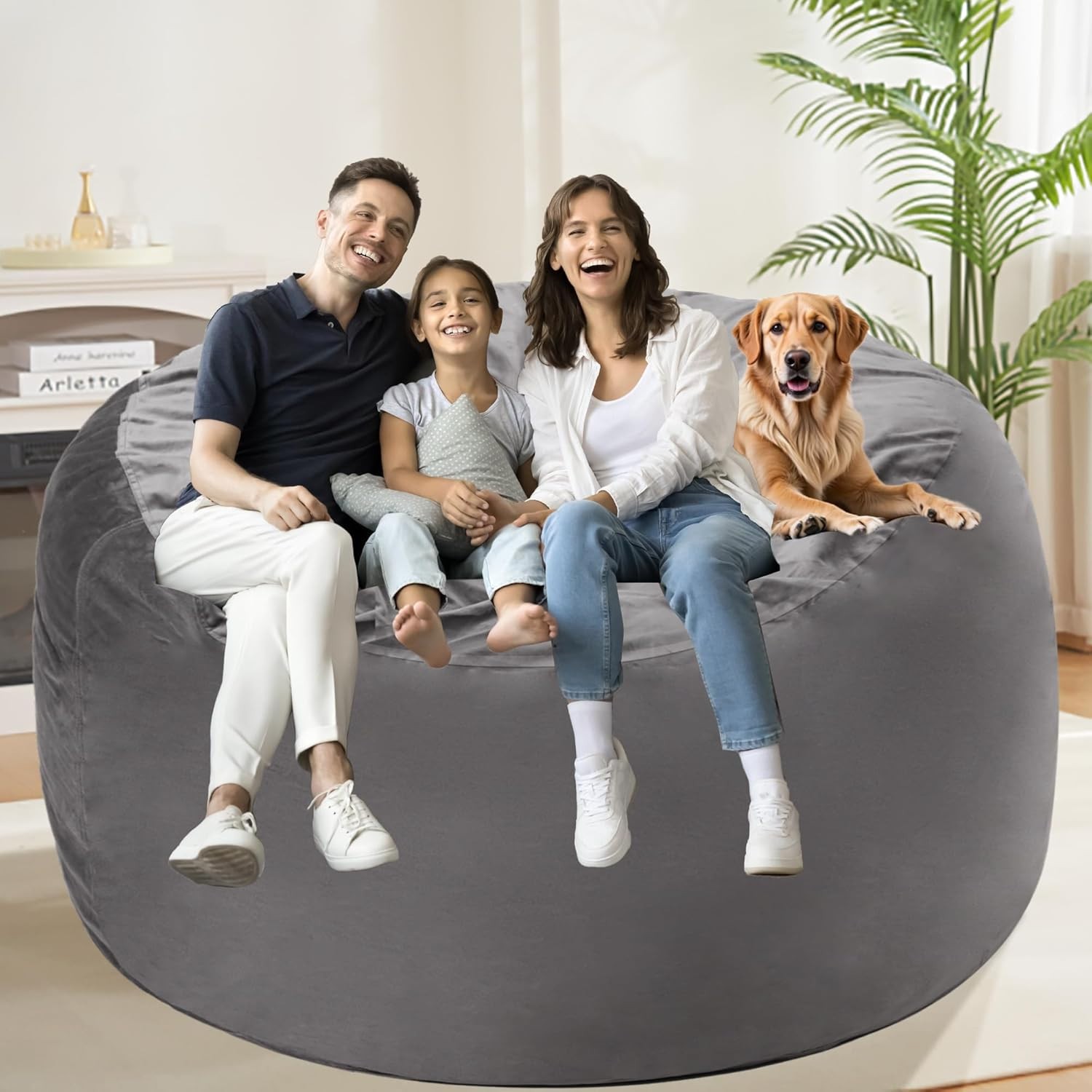 Giant 5ft Memory Foam Bean Bag Chair, Microfiber Cover, Silver Grey