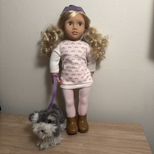 Our Generation doll Blonde with pigtails original clothes W/ Dog And Leash
