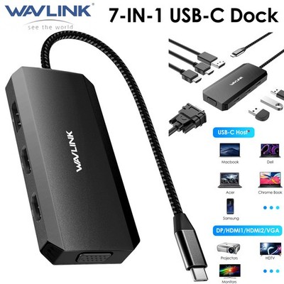 WAVLINK USB-C Dockingstation Quad Monitor 7-in-1 dual 4K HDMI DP VGA 3xUSB 2.0