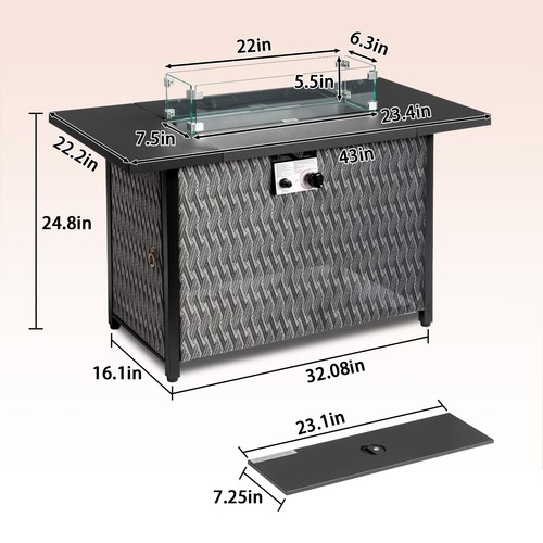 43" Propane Fire Pit Patio Heater Gas Table 50,000 BTU Outdoor Fireplace, Black - Picture 5 of 9