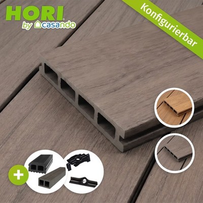 HORI Kuba WPC Terrassendielen Komplettset Hohlkammer inkl. UK + Clips & Zubehör