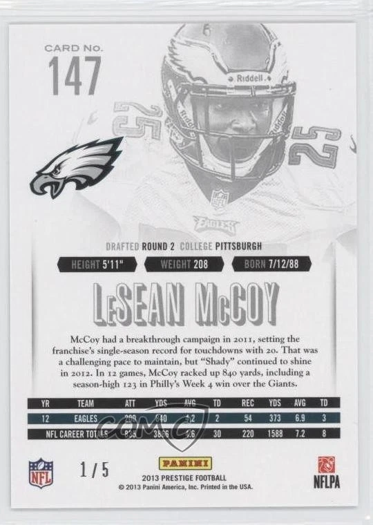 2013 Panini Prestige 2013 National /5 LeSean McCoy #147 - Image 2 of 2