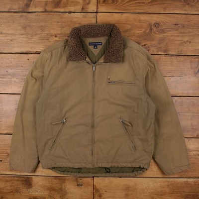 Tommy Hilfiger Deck Jacke XL Herren 00s grün khaki Sherpa Kragen gefüttert Bomber