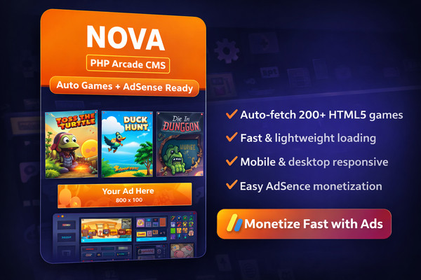 PHP Game Script 200+ Juegos HTML5 Listo para AdSense Sitio web CMS Configuración rápida y fácil
