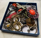 150g Unsorted Mixed Ring Lot Vintage Modern Costume Jewelry Wear Resell Repair