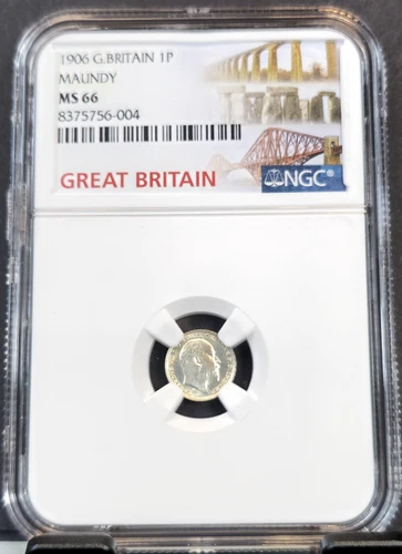 1906 GREAT BRITAIN 1 PENNY EDWARD VII MAUNDY NGC MS 66 SCARCE GEM BEAUTY