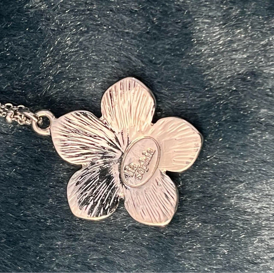 Lia Sophia Collar Flor Cristal Esmalte Negro y Plata con Centro de Estrás Foto 3 de 3