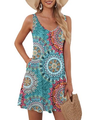 Damen Sommerkleid Strandkleid Ärmellos Leichtes, ausgestelltes Kleid Kleid