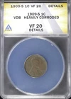 1909-S 1c Lincoln Wheat Cent ANACS VF 20 Details | VDB Heavily Corroded