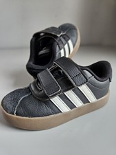 Adidas Kid's toddler Unisex VL Court black Leather Sneaker 3 stripes shoes 8k