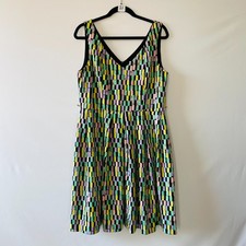 Calvin Klein Womens Multicolor Geometric Blocks Print Fit & Flare Dress Size 14