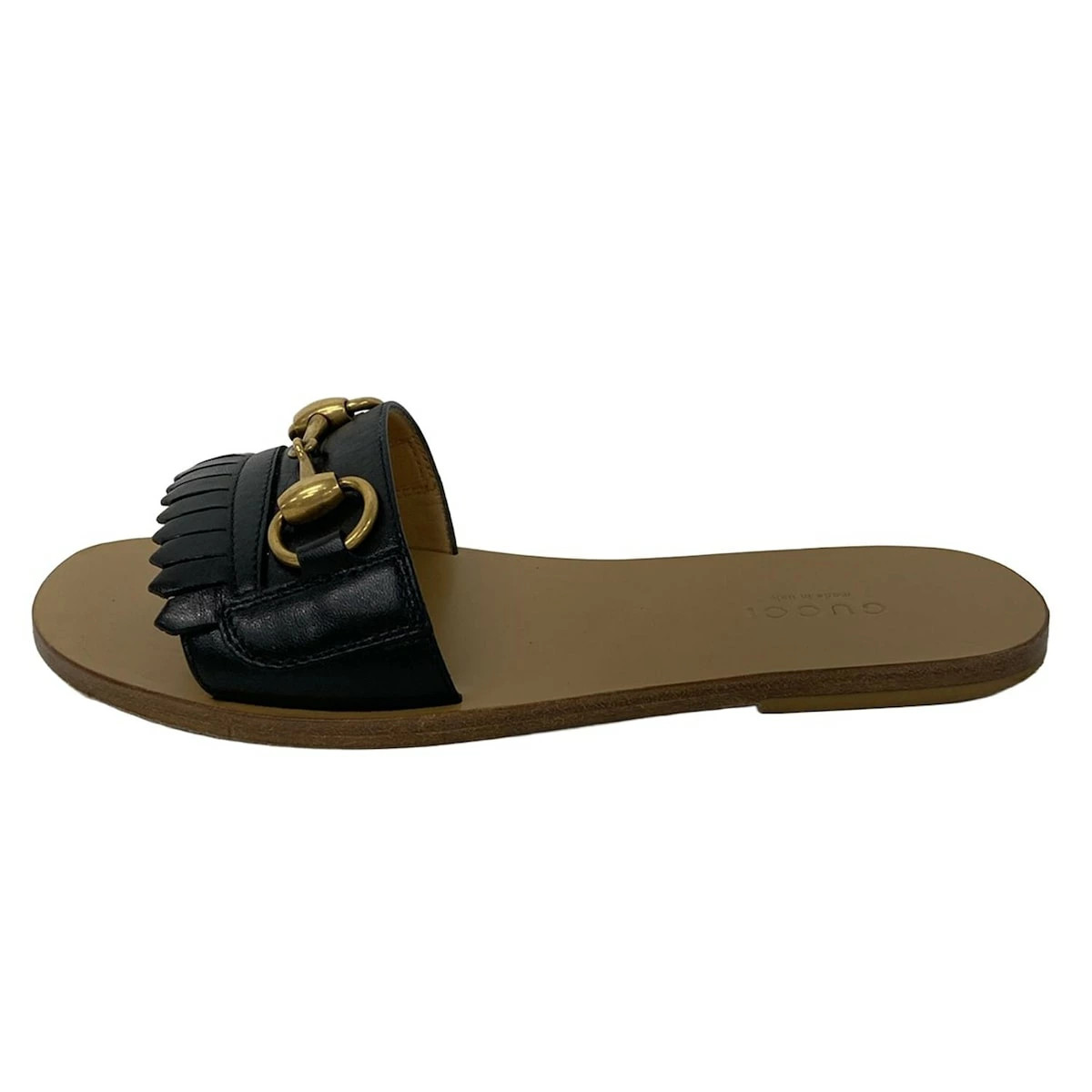 GUCCI sandals horsebit beige x black leather