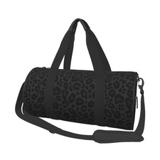Leopard Print Black Background Sports Gym Bag Travel Duffel Bag Shoes Compart...