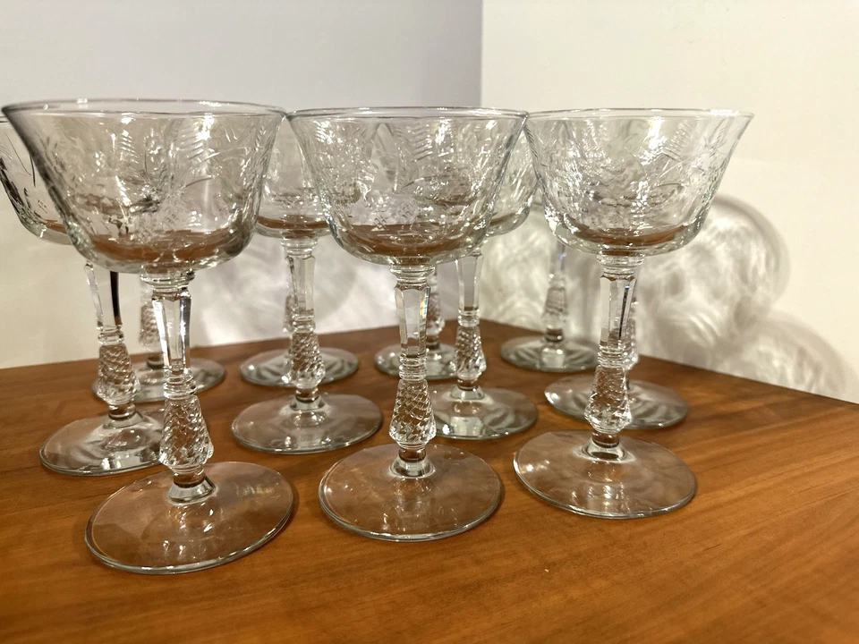 Libbey Rock Sharpe Champagne / Tall Sherbet (Set of 11) Flowers / Leaves Dots - Image 4 of 4