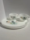 Set Of Two Vintage Atomic Flower Federal Milk glass Snack Set 1950’s (2)