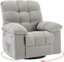 Rocking Recliner Chair Upholstered 360  Swivel Rocker Chair Deep Seat Light Gray
