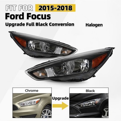 For 2015-2018 Ford Focus Upgrade Black Conversion Halogen Headlights Left+Right