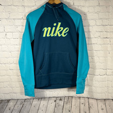 Nike Womens Therma-Fit Hoodie size Medium Sweatshirt Thumb Holes Spellout