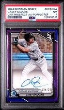 2024 Bowman Draft Chrome Pros Auto #CPACSA Casey Saucke Purple Ref /250 PSA 7