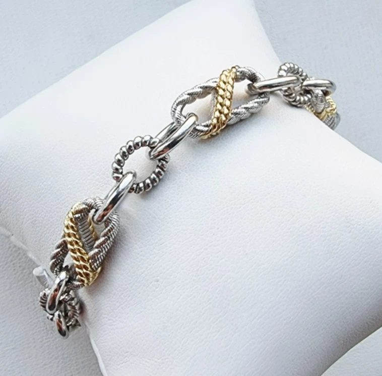 BRAZALETE JUDITH RIPKA ORO 14K PLATA ESTERLINA 925 FLOR DE LIS CIRCONITA CÚBICA Foto 2 de 4