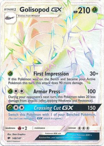Moderately Played, English - 1 x Pokemon Golisopod GX - 148/147 - Secret Rare Su