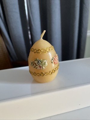 3  West German Festive Easter Egg Candle With Floral Design Decoration Unburned