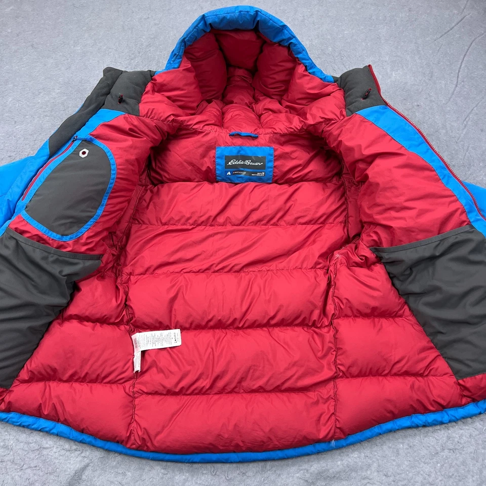 Eddie Bauer Coat Men's Medium Blue Hooded Peak Xv Goose Down Puffer Jacket Parka - Image 2 of 4