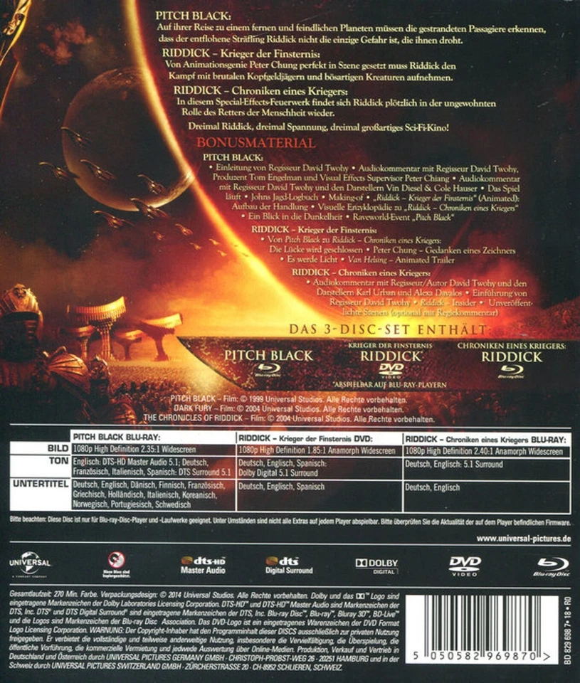 Riddick - Teil: 1 - 3 (2000 - 2004)[2 Blu-ray + DVD/Neu/OVP] Vin Diesel - Bild 2 von 4