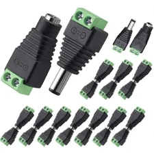 20pcs Male+Female DC Power Jack Connector Adapter Plug 2.1 x 5.5mm For CCTV US