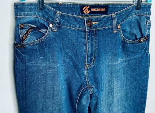 Rocawear Womens Jeans Size Junior 13 medium Wash Mid Rise Embellish Pockets Blue - Picture 4 of 12
