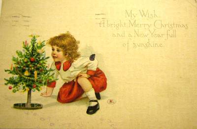 Vintage  Young Girl Christmas Card Retro - Card Made by Gibson of Cincinnati