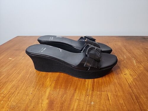 Stuart Weitzman Platform Leather Slides Black Vintage Size 10M - Picture 2 of 14