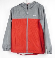 Eddie Bauer Red Gray Raincoat Windbreaker Hooded Jacket Boy's L 14/16