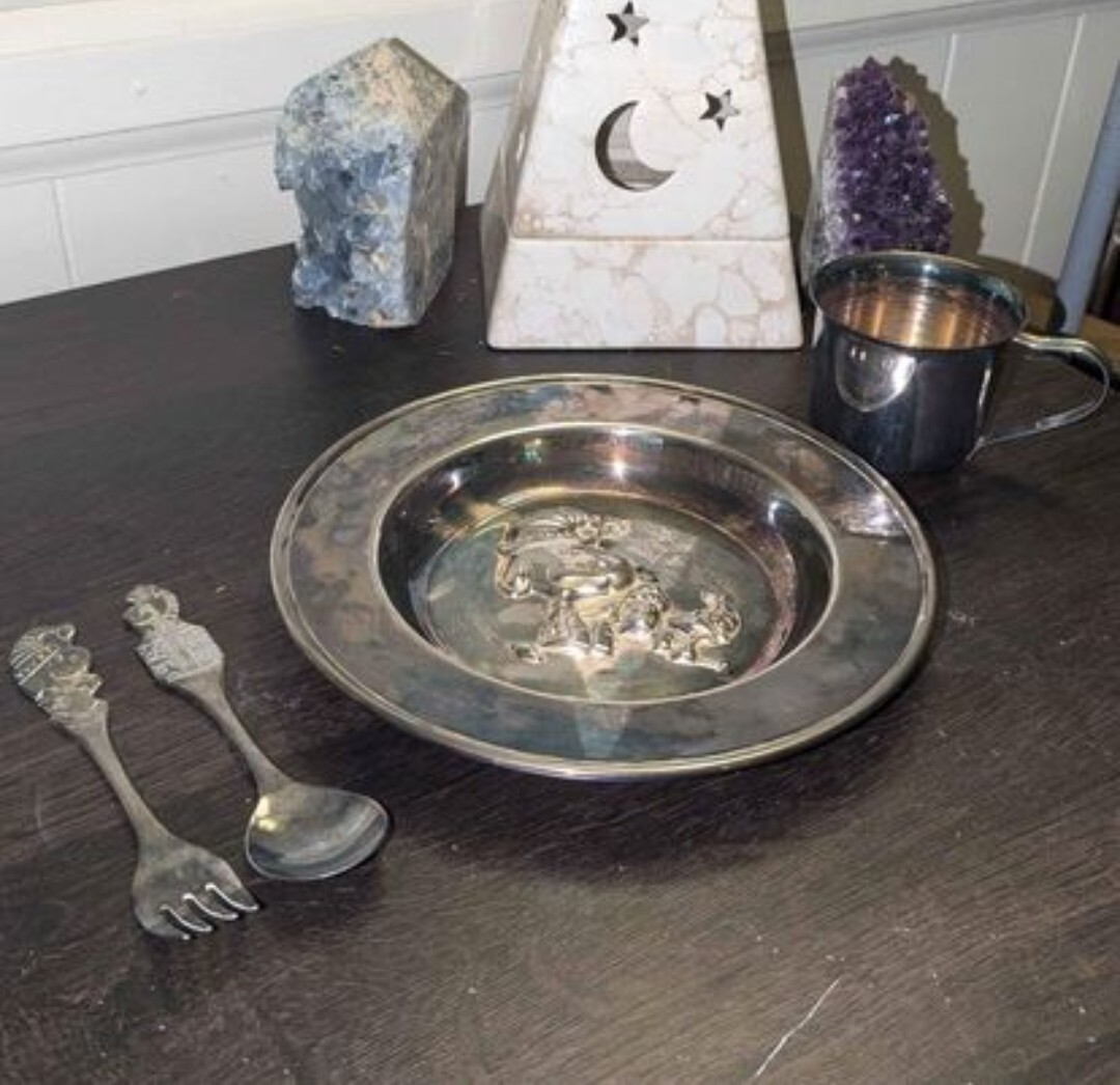 Vintage Godinger Snoopy 4-Piece Silver Plated Dinner Set