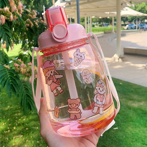 1.3L Sport Water Drinking Bottle Cup Kids Large Plastic Bottle with Strap Straw - Picture 14 of 18